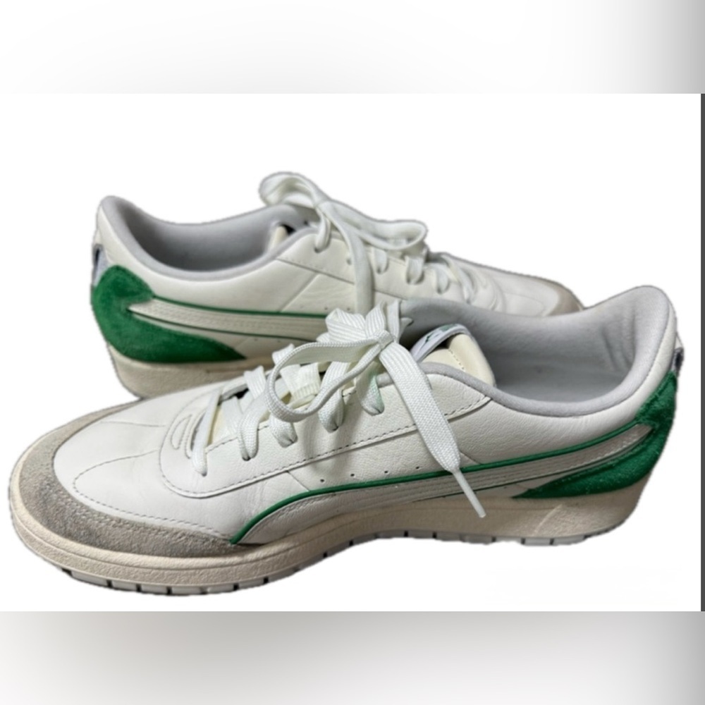 PUMA PREMIER COURT ARCHIVE SNEAKERS - WARM WHITE/ ARCHIVE GREEN SIZE: 10